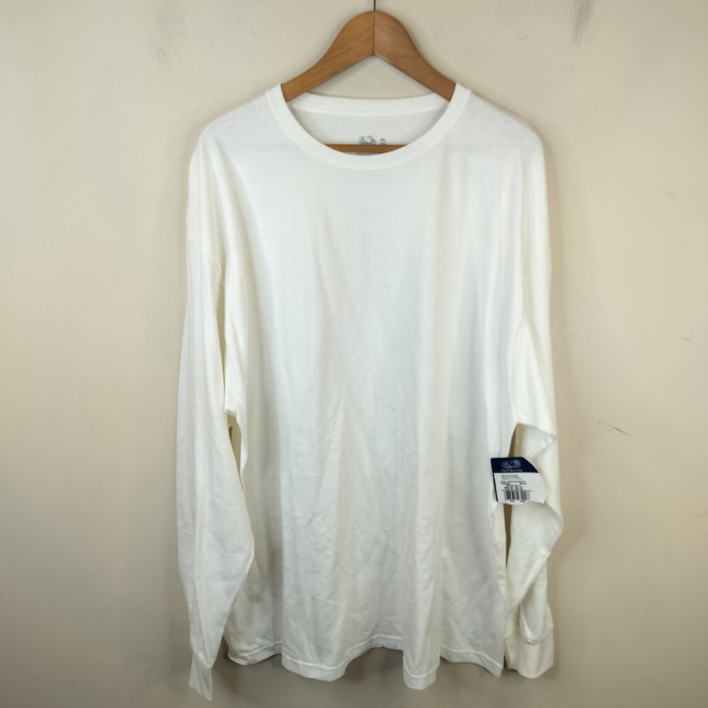 Vintage Fruit of the Loom Long Sleeve T-Shirt Mens 2XL White Cotton Tee New